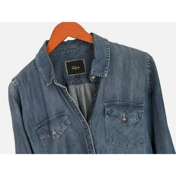 RAILS CARTER CHAMBRAY BUTTON DOWN Shirt Blue Pockets Size Small - Picture 4 of 8